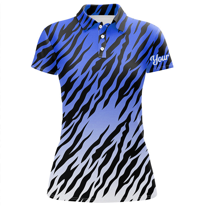 Blue Tiger Stripes Pattern Women's Golf Polo Shirt - Custom Golf Apparel for Ladies, Ideal Golf Gift N7110