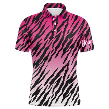 Men's Custom Golf Polo Shirt with Pink Tiger Stripes Pattern - Stylish Golf Apparel and Ideal Golf Gift N7111