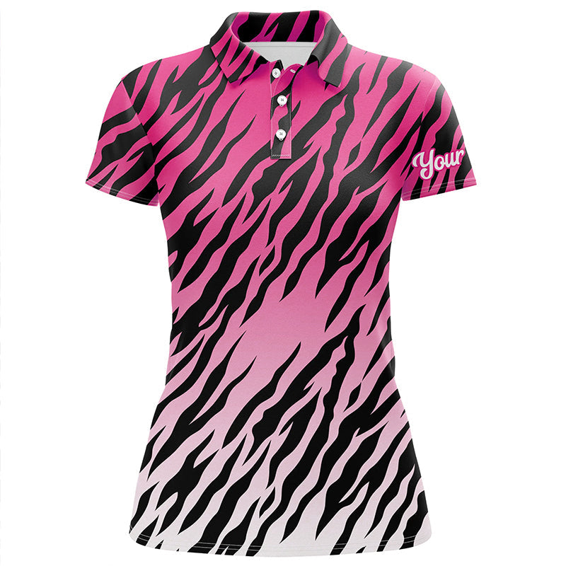 Pink Tiger Stripes Pattern Women's Golf Polo Shirt - Custom Golf Apparel for Ladies, Ideal Golf Gift N7111