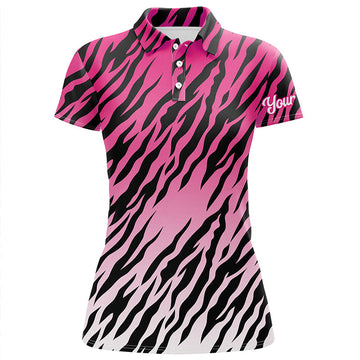 Pink Tiger Stripes Pattern Women's Golf Polo Shirt - Custom Golf Apparel for Ladies, Ideal Golf Gift N7111