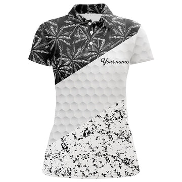 Women's Custom Black Tropical Palm Tree Golf Polo Shirt - Stylish Golf Apparel for Ladies N7116