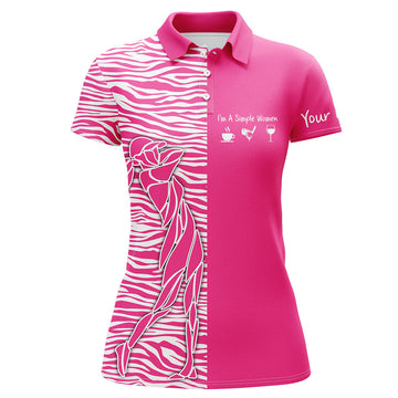 Women's Pink Golf Polo Shirt with Custom Zebra Pattern - Perfect for Coffee, Wine, and Golf N5402