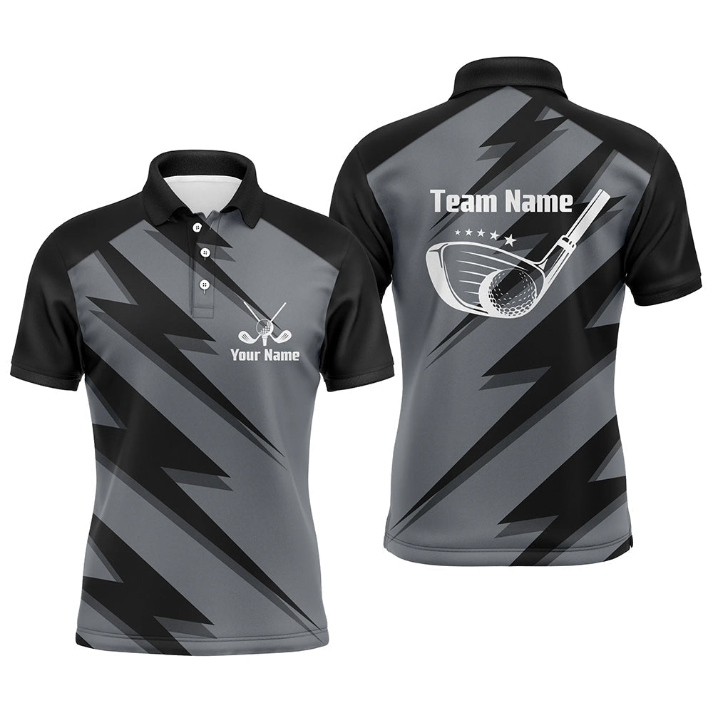 Men's Customized Black Lightning Golf Polo Shirt with Personalized Name and Team Name - Perfect Golfing Gift N5407
