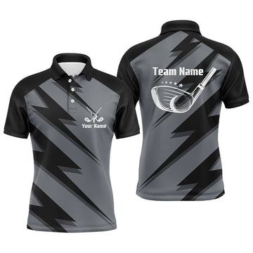 Men's Customized Black Lightning Golf Polo Shirt with Personalized Name and Team Name - Perfect Golfing Gift N5407