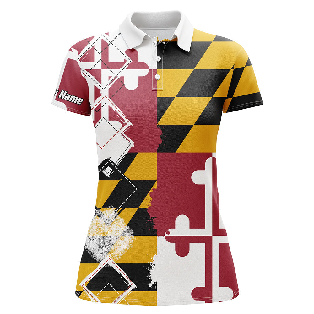 Women's Maryland Flag Custom Name Golf Polo Shirt N5404