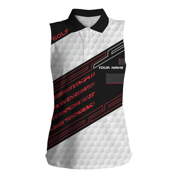 
Women's Red Sleeveless Polo Shirt - Custom Golf Outfit with Black and White Golf Ball Pattern
 N8204