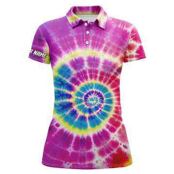 Women's Pink Tie Dye Golf Polo Shirt with Custom Name N5433