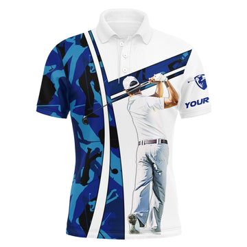Customized Blue Camo Men's Golf Polo Shirt with Personalized Name Embroidery - Perfect Golf Gift for Him N3573