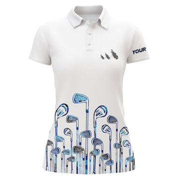 Women's White and Blue Golf Polo Shirt N3577