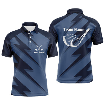 Men's Customised Blue Lightning Golf Polo Shirt with Personalised Name and Team Name - Perfect Golfing Gift N4305