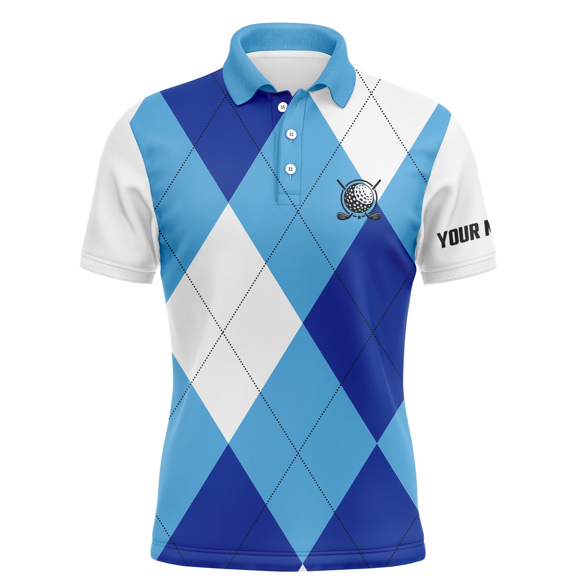 Men's Personalized Blue and White Golf Pattern Polo Shirts - Golf Gift N4516