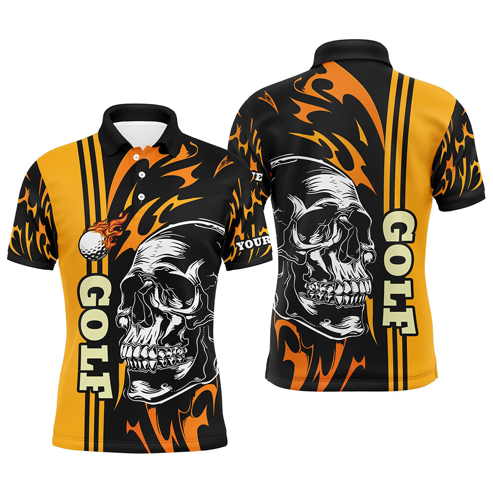 Custom Black and Yellow Skull Golf Polo Shirt for Men - Personalized Golfing Gift N7274