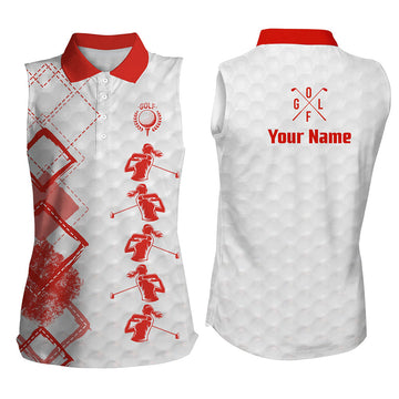 
Womens Sleeveless Polo Shirt - Custom Name Golf Apparel in Red and White, Perfect Gift for Golf Lovers
 N8226