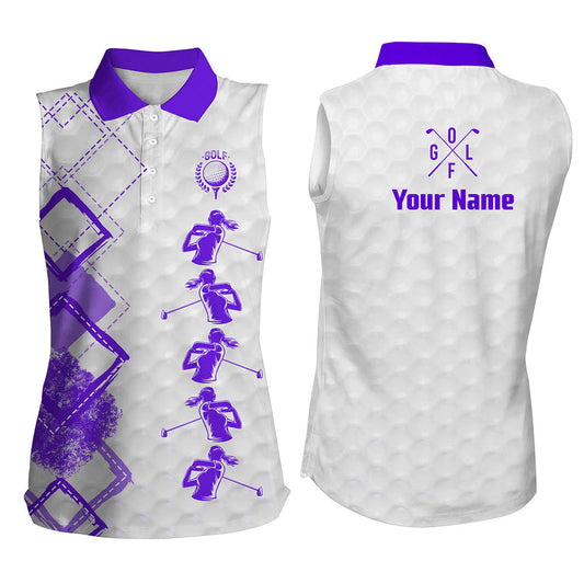 
Custom Name Women's Sleeveless Polo Shirt - Purple & White Golf Apparel for Women, Perfect Gift for Golf Lovers
 N8227