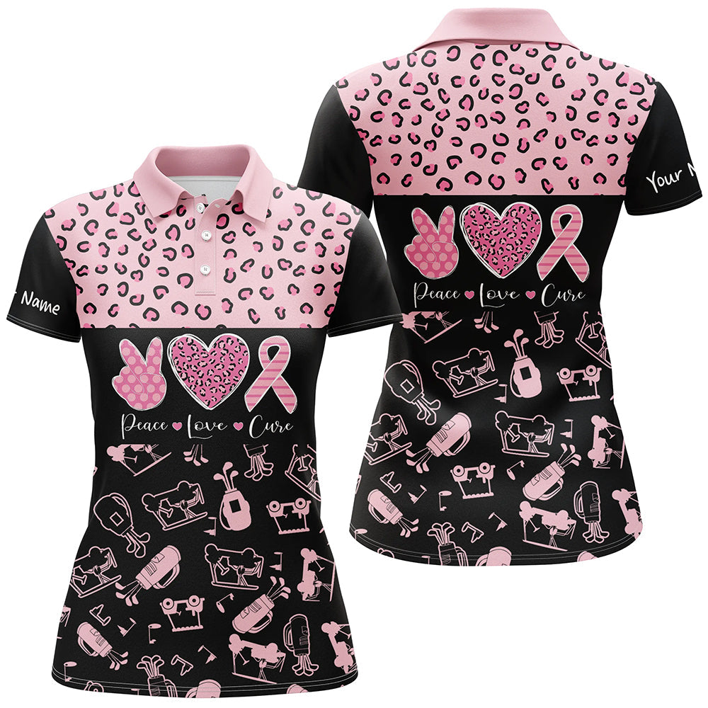 Pink and Black Leopard Print Golf Polo Shirts Breast Cancer Awareness Ribbon Golf Shirts For Women N7453