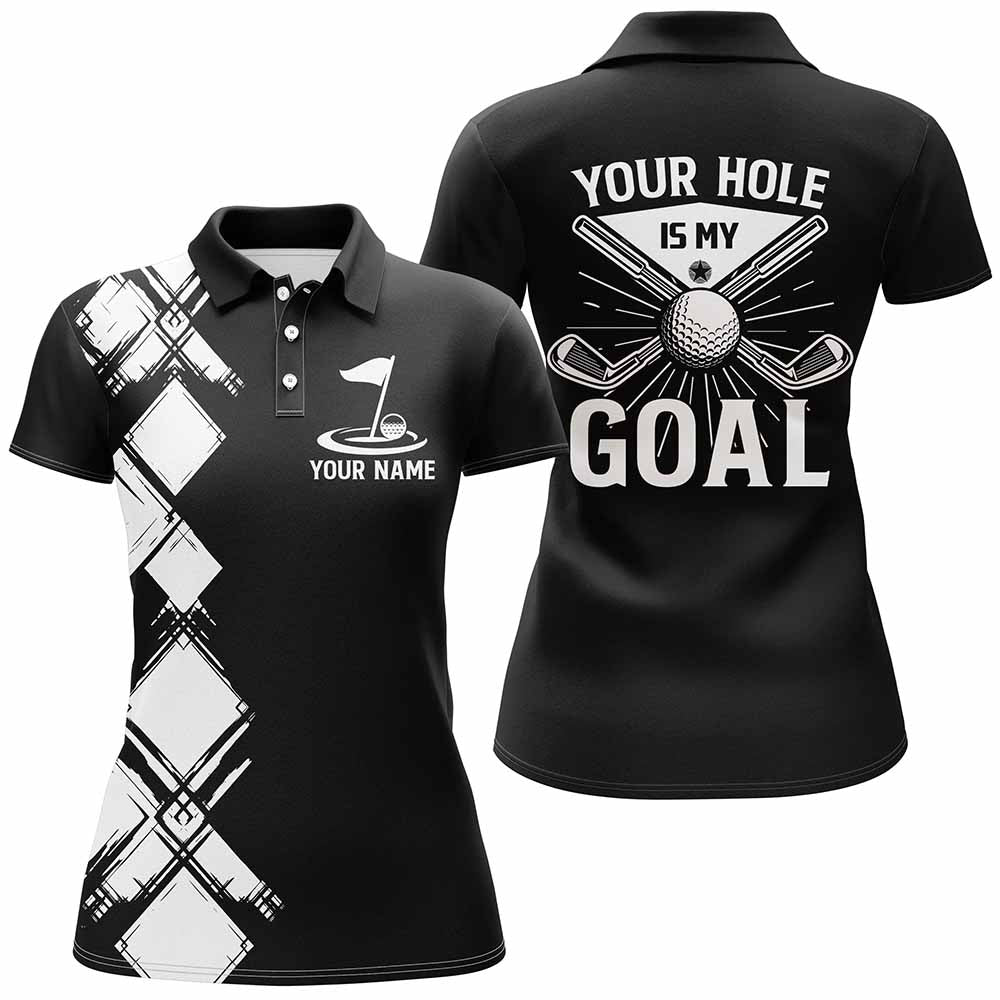 
Women’s Black and White Argyle Golf Polo Shirt - Custom Golf Outfit, Lightweight, Stylish Fit
 N8249