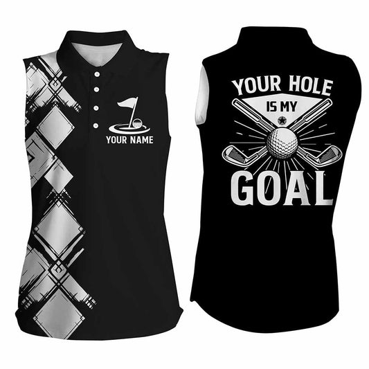 
Women's Sleeveless Polo Shirt - Black and White Argyle Golf Outfit - Custom Fit, Stylish Design
 N8249