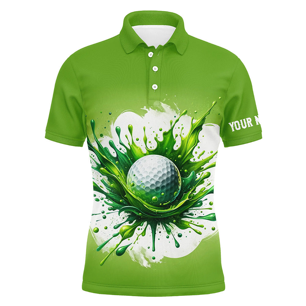 Men's Custom Watercolor Green Golf Ball Pattern Golf Polo Shirt - Perfect Gift for Golf Enthusiasts N7293