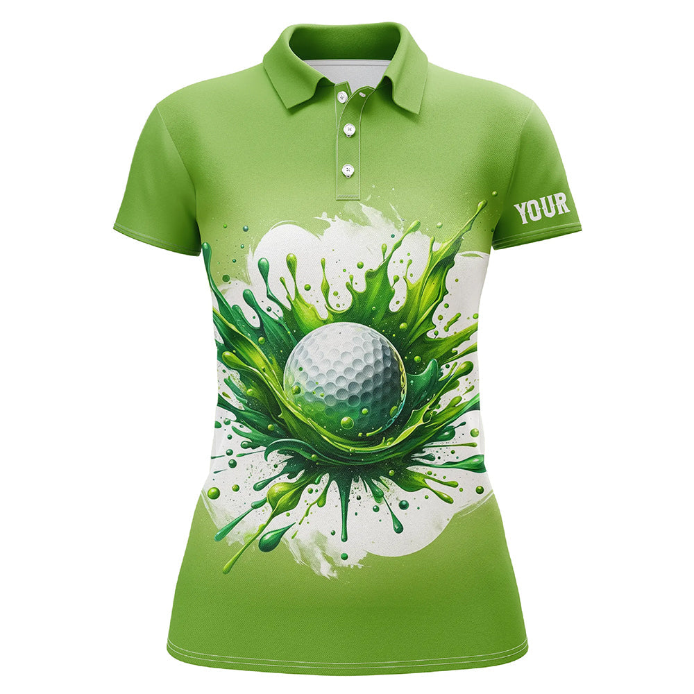 Women's Custom Watercolor Green Golf Ball Pattern Golf Polo Shirt - Stylish Golf Top for Women, Perfect Golfing Gift N7293