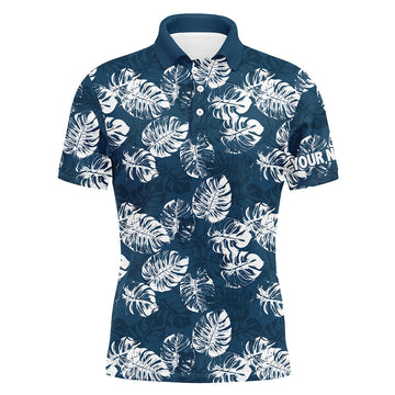 Men's Custom Blue Tropical Monstera Leaves Golf Polo Shirt - Team Golf Tops for Men - Ideal Golfing Gift N7298
