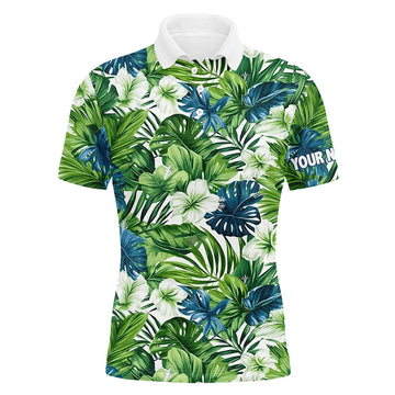 Men's Custom Green Tropical Flower Leaves Pattern Golf Polo Shirt - Team Golf Tops for Men - Golfing Gift N7299