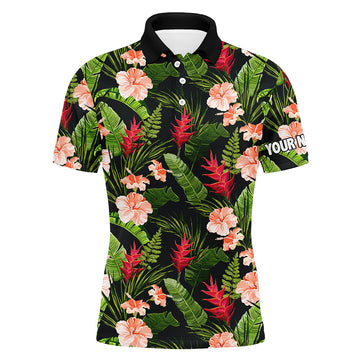 Men's Custom Tropical Hibiscus Pattern Golf Polo Shirt - Team Golf Tops for Men, Golf Outfits for Men N7301