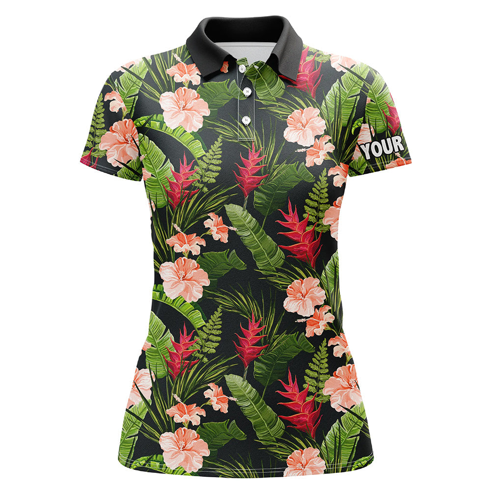 Women's Custom Tropical Hibiscus Flower Pattern Golf Polo Shirt - Stylish Golf Wear for Ladies, Perfect Golfing Gift N7301