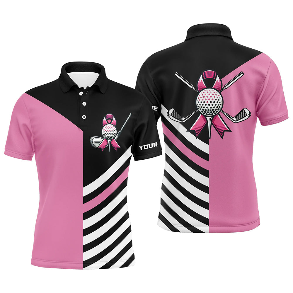 
Men's Custom Golf Polo Shirt - Black and Pink Ribbon Breast Cancer Awareness - Comfortable and Stylish Golf Apparel
 N8278