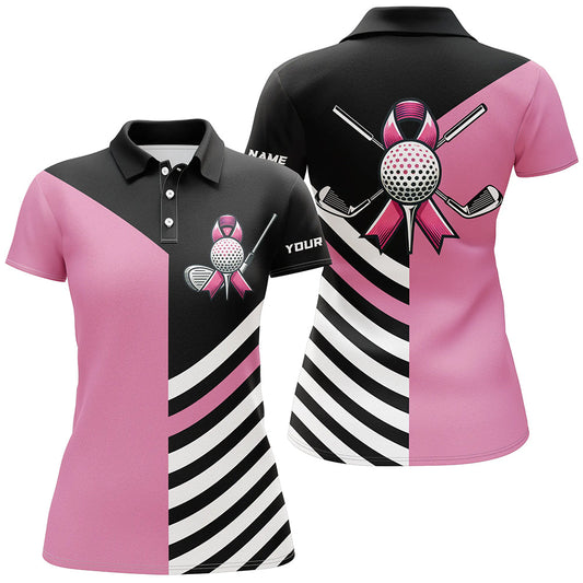 
Women's Breast Cancer Awareness Golf Polo Shirt - Custom Black and Pink Ribbon Design, Comfortable Fit
 N8278