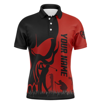 Men's Custom Name Skull Golf Polo Shirt - Black | Golf Wear for Men N4571