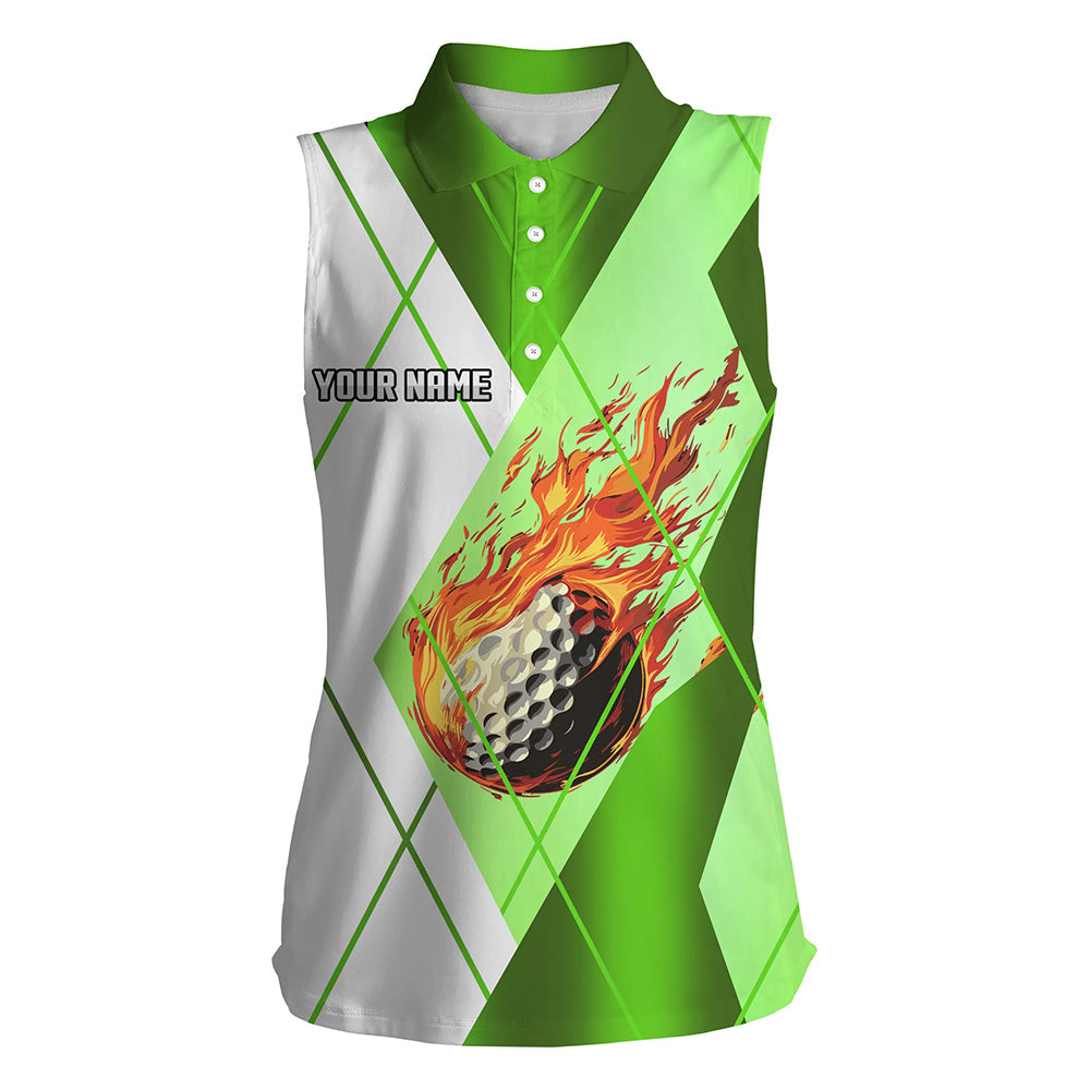 
Ladies' Custom Sleeveless Polo Shirt - Green and White Argyle Golf Ball Pattern Golf Outfit
 N8301