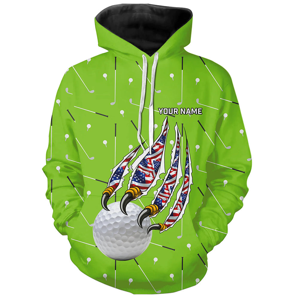 Custom Patriotic Golf Hoodie - Green Camo with American Flag and Eagle Claw Design N8987