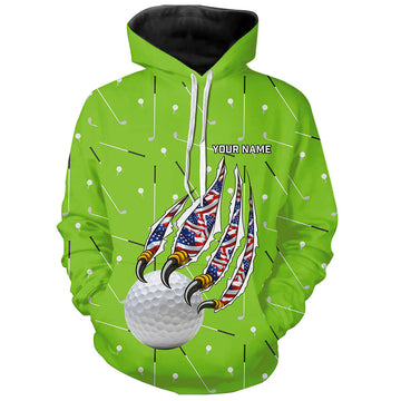 Custom Patriotic Golf Hoodie - Green Camo with American Flag and Eagle Claw Design N8987