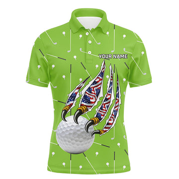 Men's Patriotic Golf Polo Shirt - Green Camo with American Flag & Eagle Claw Design - Customizable Golf Outfit N8987