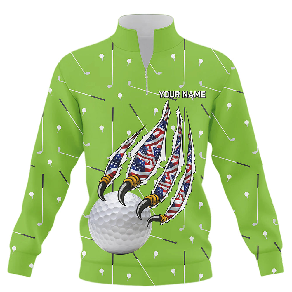 Green Camo Golf Ball Eagle Claw Quarter Zip Sweatshirt - Custom American Flag Patriot Golf Sweater N8987