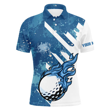 Blue and White Golf Ball Flame Men's Golf Polo Shirt - Custom Team Golf Shirt, Men's Golf Clothing N7506
