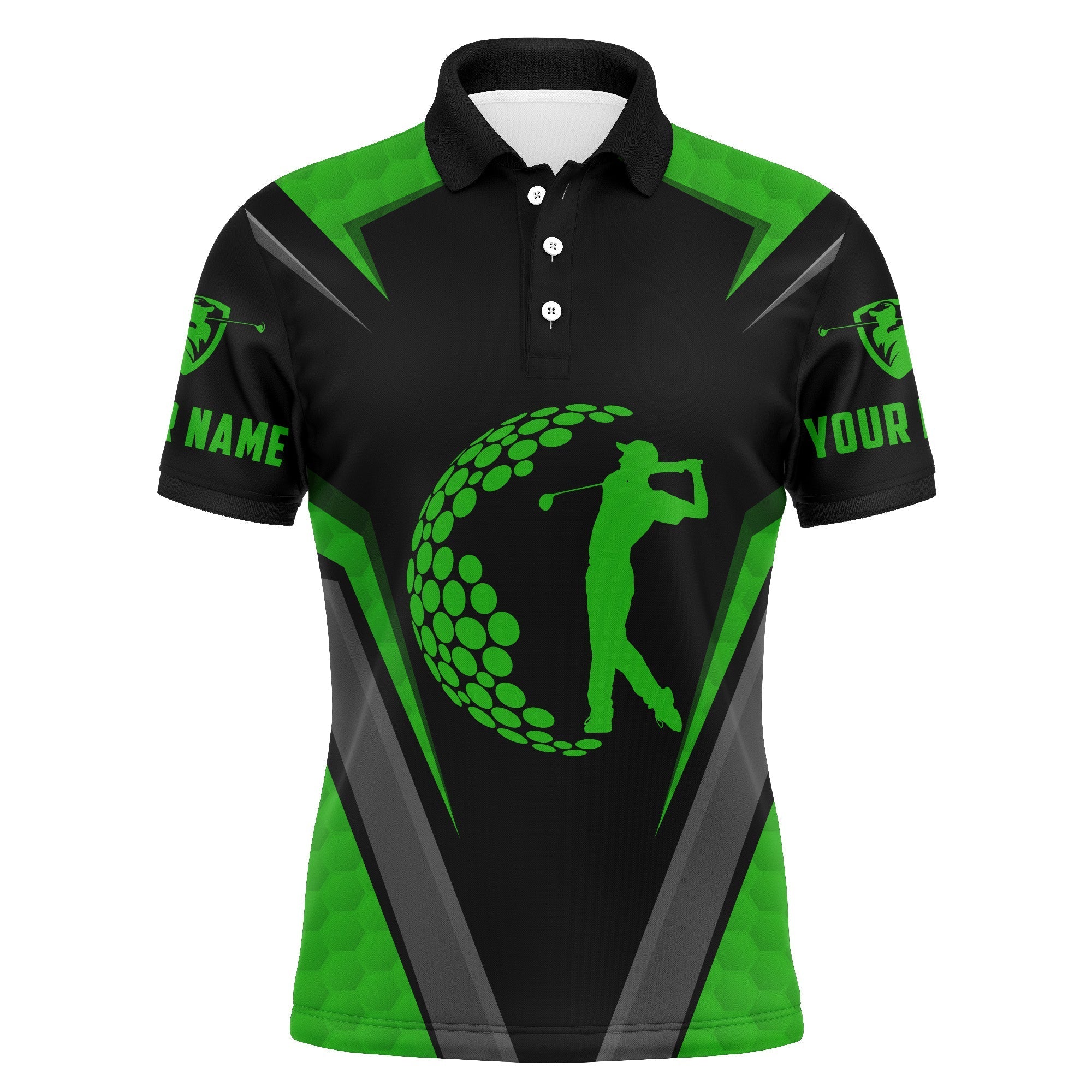 Men's Green Black Long Sleeve Golf Polo Shirt - Custom Golf Lover Gift N3331