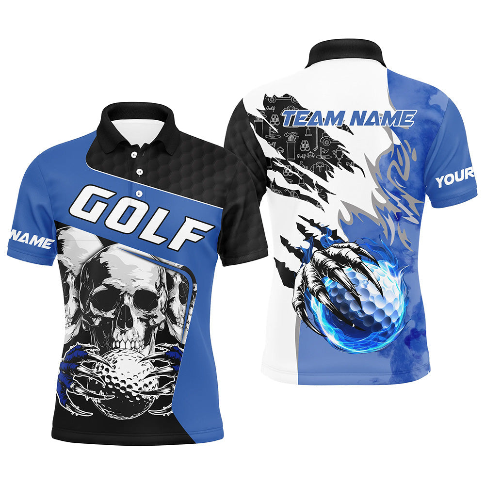 Men's Custom Skull Golf Polo Shirt - Unique Golf Gift | Blue N7519