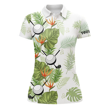 Tropical Leaf Print Women's Golf Polo Shirt - Custom Golf Apparel for Ladies N7522