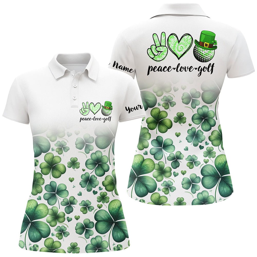 Custom Green Clover St. Patrick's Day Women's Golf Polo Shirt - Peace, Love, Golf - UK Audience N7182