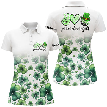 Custom Green Clover St. Patrick's Day Women's Golf Polo Shirt - Peace, Love, Golf - UK Audience N7182