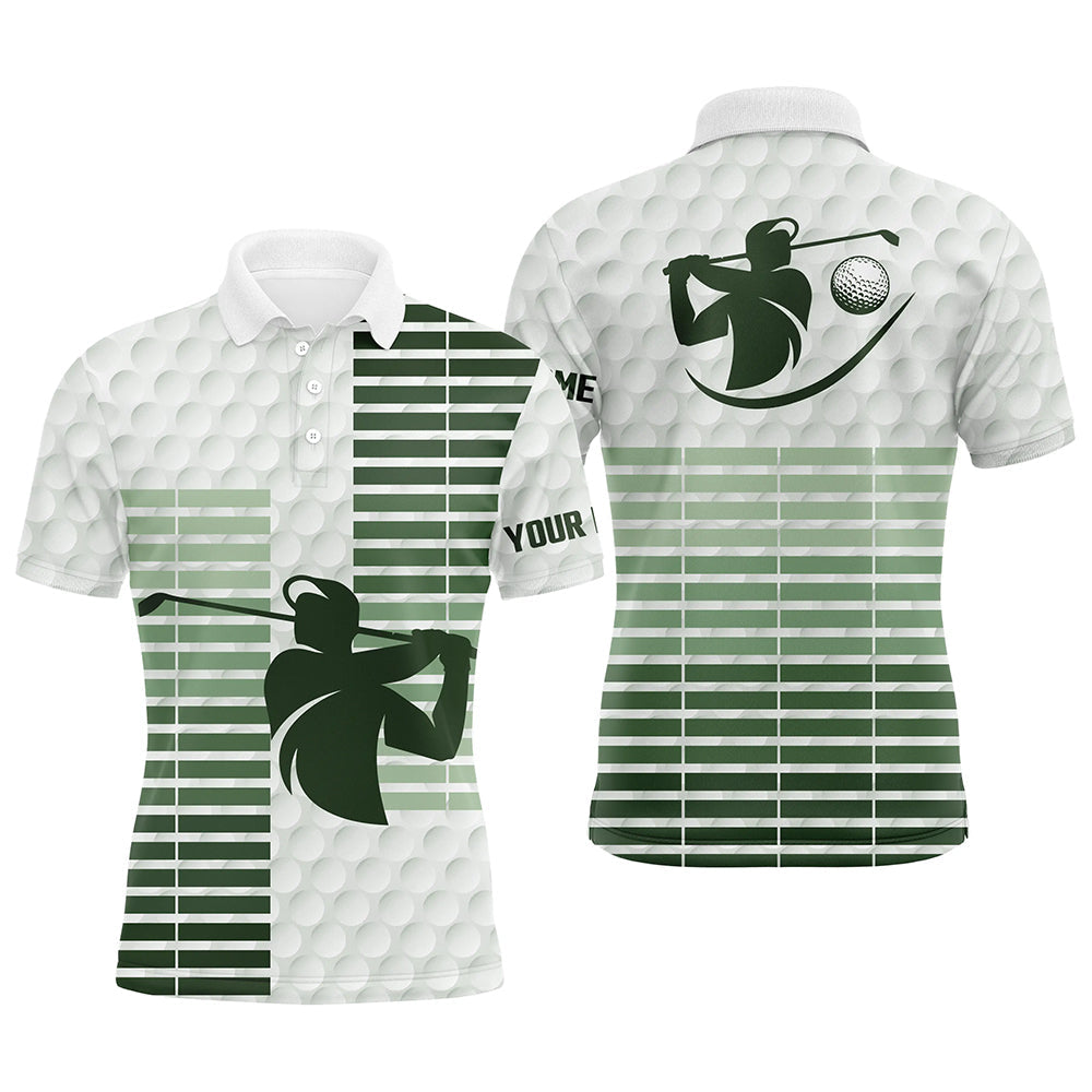 Men's Custom Green Stripe Golf Polo Shirt with White Golf Ball Skin Pattern N7528