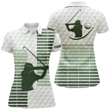 Women's Custom Green Stripe Golf Polo Shirt with White Golf Ball Skin Pattern - Ladies' Golf Tops N7528