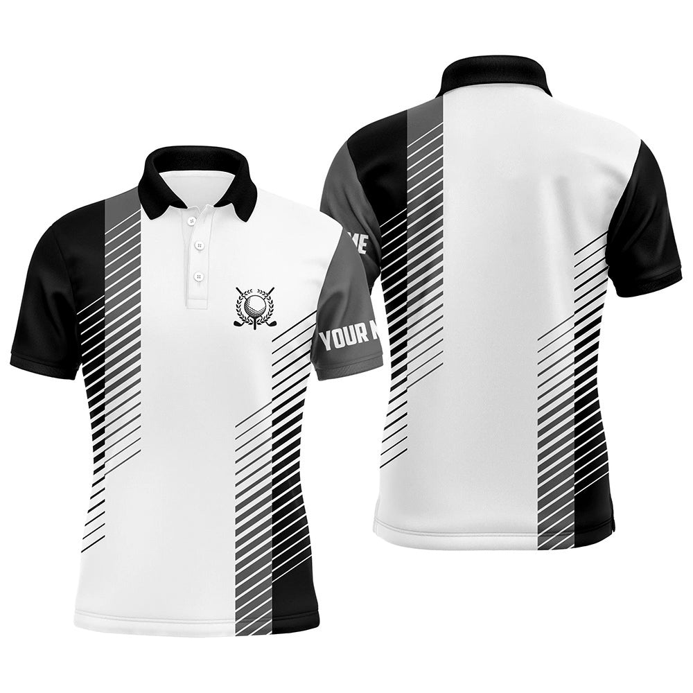 Men's Black and White Golf Polo Shirt - Custom Golf Ball Design - Premium Golf Wear for Men N7186