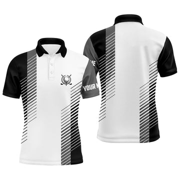 Men's Black and White Golf Polo Shirt - Custom Golf Ball Design - Premium Golf Wear for Men N7186
