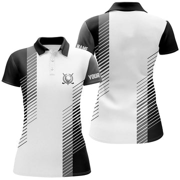 Stylish Black and White Women's Golf Polo Shirt - Custom Golf Ball Design - Ladies Golf Top N7186