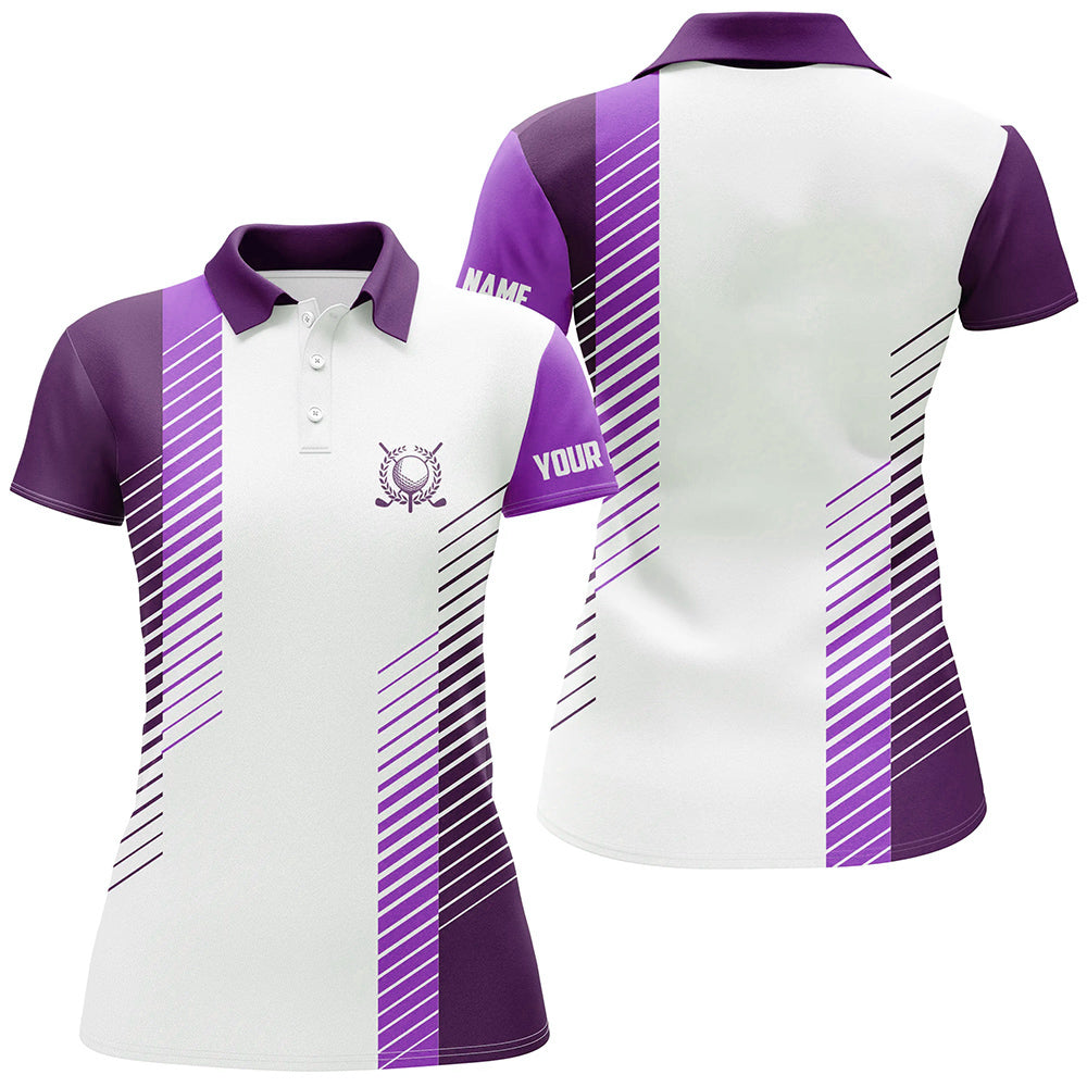 Purple and White Women's Golf Polo Shirt - Custom Golf Ball Shirt for Ladies - Golf Top N7187