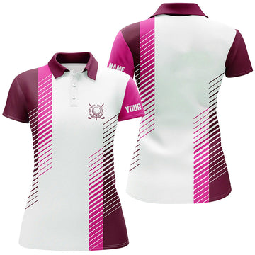 Pink and White Women's Golf Polo Shirt - Custom Golf Ball Design - Ladies Golf Top N7188