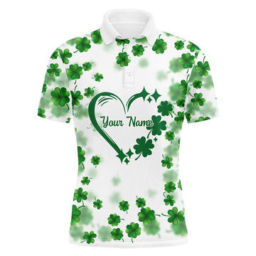 Men's Custom Green Clover Heart St. Patrick's Day Golf Polo Shirt N7197