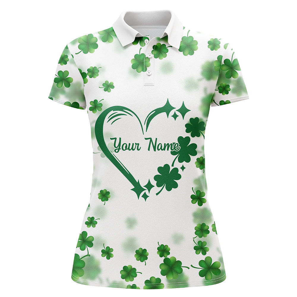 Women's Custom Green Clover Heart St. Patrick's Day Golf Polo Shirt - UK Audience N7197